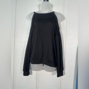 L & B Black Long Sleeve Cold Shoulder Top Size Small EUC